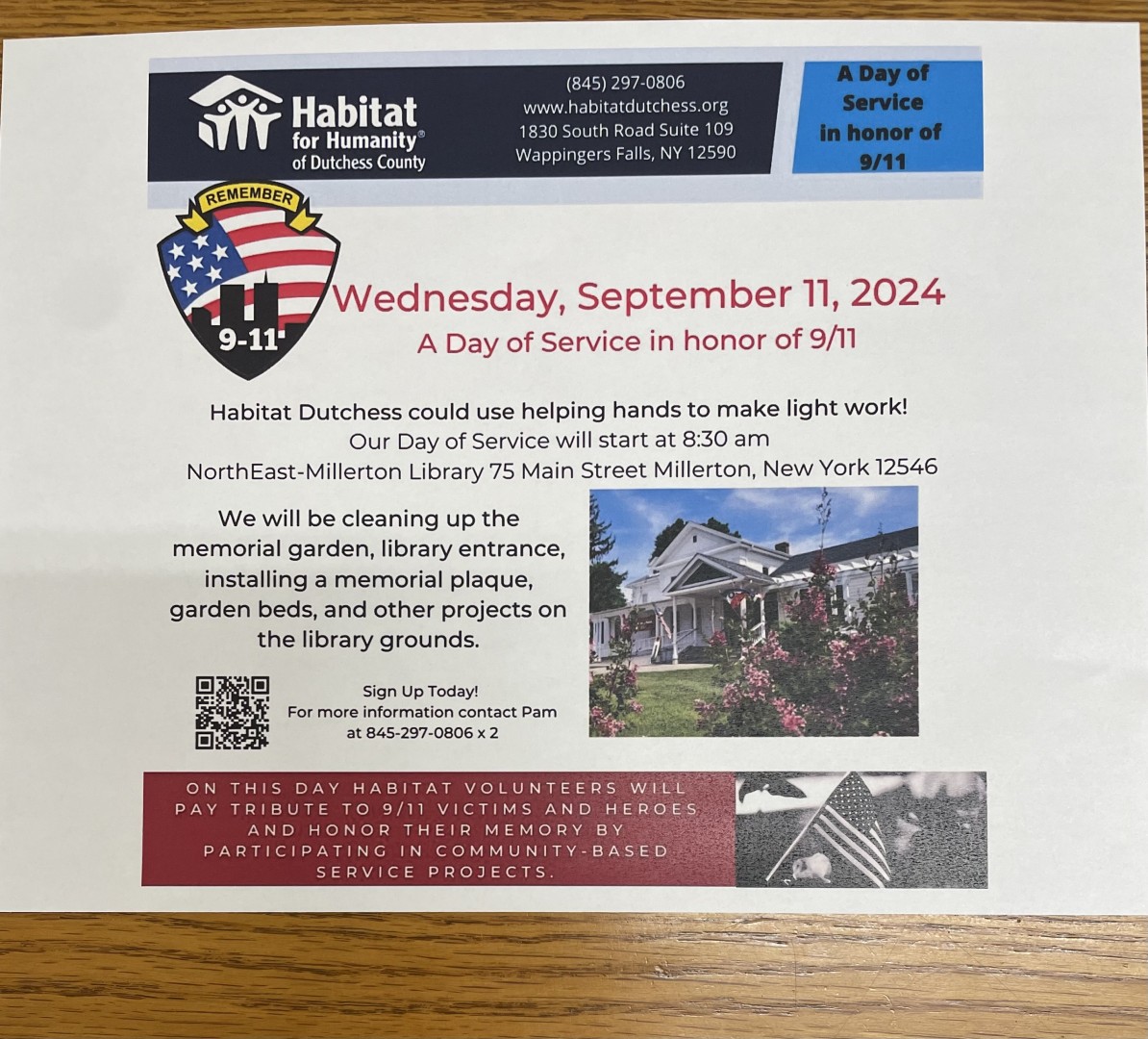 9/11 Day of Service- opportunity to volunteer in Town